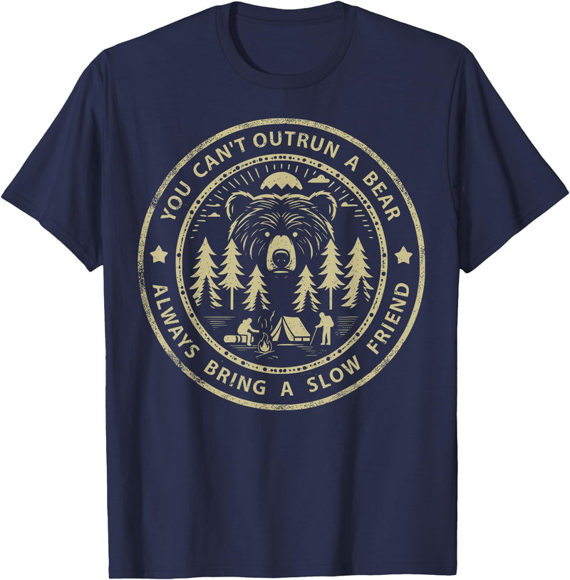 Funny Jokes And Cute Pun Designs You Can't Outrun A Bear T-Shirt - Navy Blue