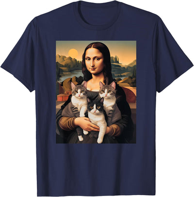 Cat Lovers Funny For Men and Women Monalisa Cat Mom and Dad Funny T-Shirt