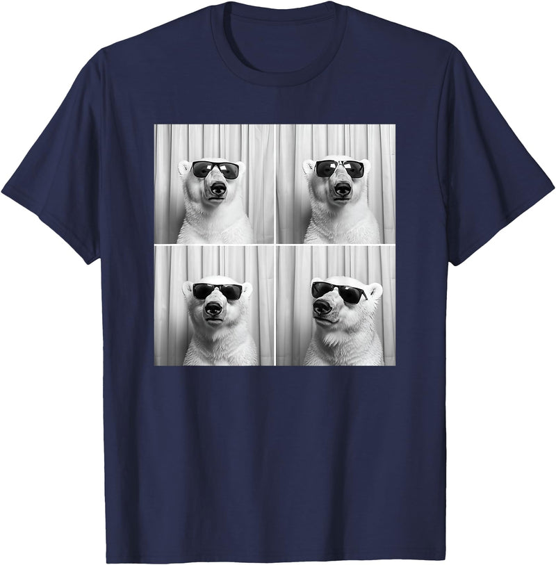 Arctic Polar Bear Face Photography Men Women Kids Cool Polar Bear With Sunglasses Funny Zoo Animal Selfie T-Shirt - Navy Blue