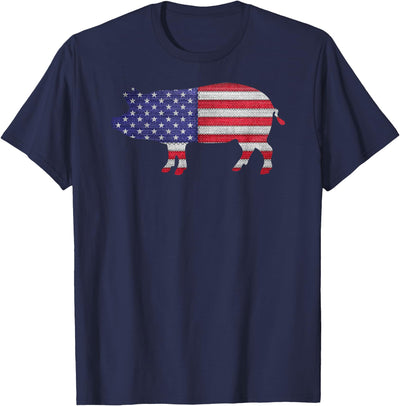 Patriotic Pig American Flag Vintage Funny Gift T-Shirt