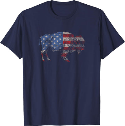 Cow Vintage Retro Bison American Flag Buffalo Simple T-Shirt