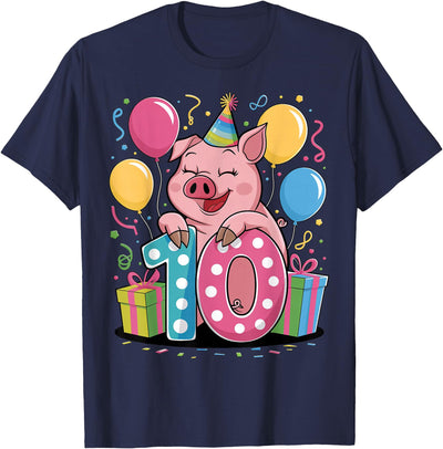 Pig 10th birthday for boy girl 10 years old tenth ten Pig T-Shirt