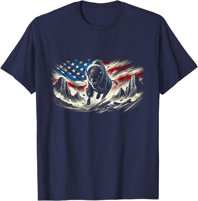 Cow Western Buffalo American Bison Usa Flag T-Shirt