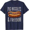 Pig Missiles Freedom 4th Of July Patriotic BBQ Tee Pig Missiles and Freedom Funny Patriotic Hotdog 4th July T-Shirt - Navy Blue
