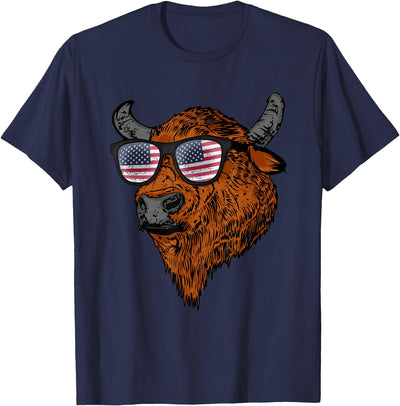 4th of July Buffalo American Flag Usa National Park Bison T-Shirt