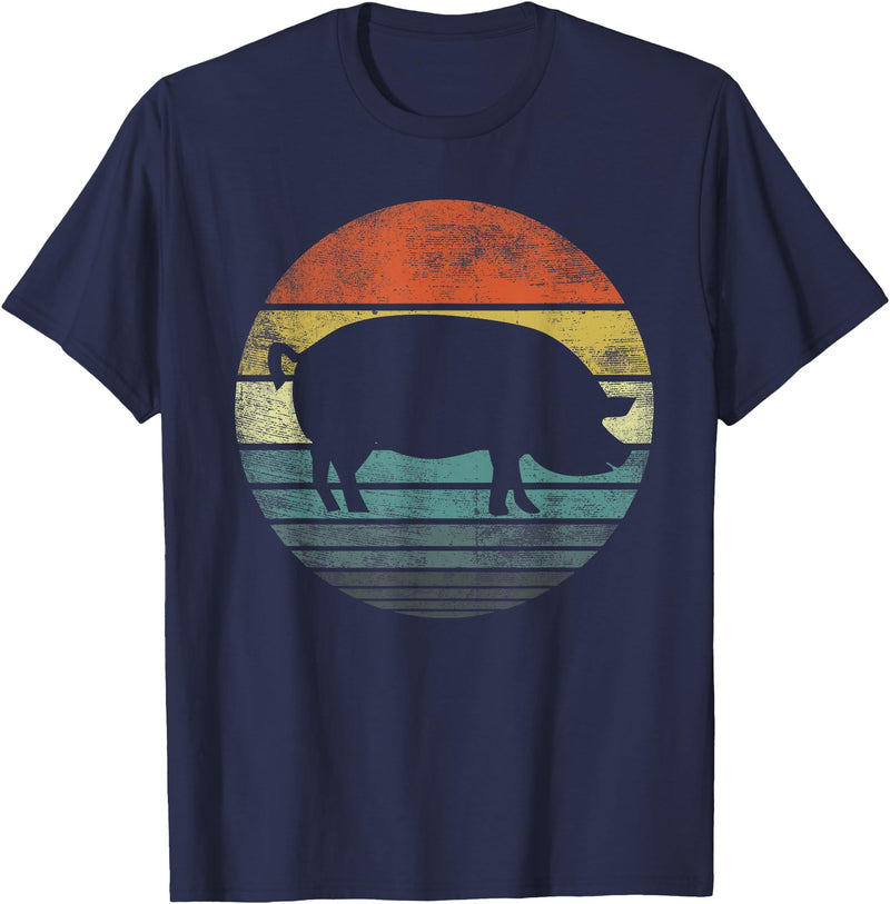 Pig Lover Farming Apparel Pig Lover Gifts Funny Farmer Retro Vintage Farm Animals T-Shirt - Navy Blue