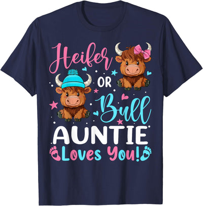 Reveal Party Highland Cow Bull or Heifer Auntie Loves You T-Shirt