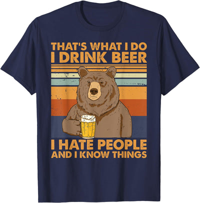 Bear Drinking Beer I Hate People T-Shirt