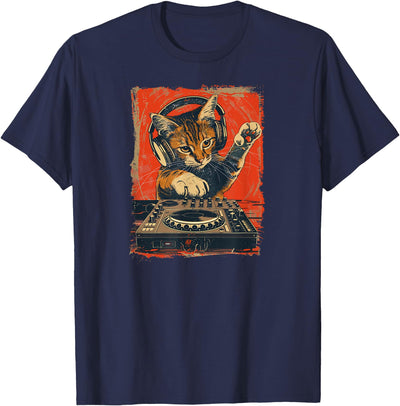 DJ Sound Design DearPrint Funny DJ Cat Disco Sound Tech Headphone Music T-Shirt