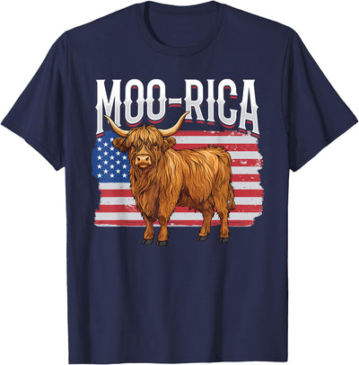 Funny Scottish Highland Cow 4th of July Independence Day Moo T-Shirt