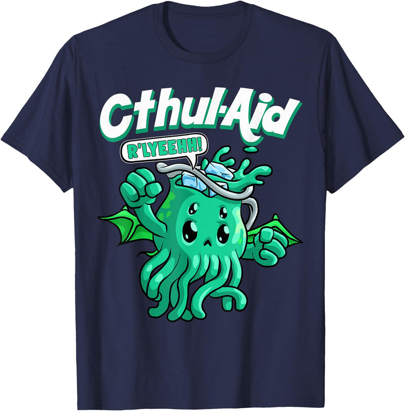 Funny Horror Apparels Cool Cthulhu Aid Funny Cthulhu R'lyeehh Cute Meme Halloween T-Shirt - Navy Blue