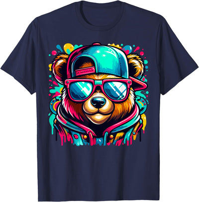 Colorful Hip Hop Teddy Bear Sunglasses Rap Music T-Shirt
