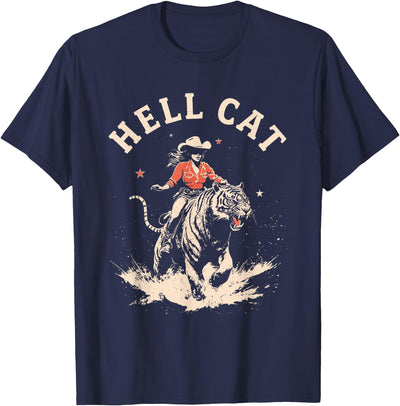 love hell cat cowgirl riding tiger vintage funny T-Shirt