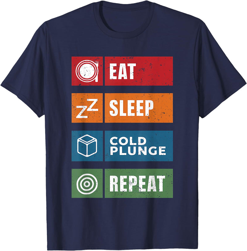 Polar Bear Plunge Cold Plunge Tub Accessories Eat Sleep Cold Plunge Repeat Funny Ice Bath Enthusiast Men T-Shirt - Navy Blue