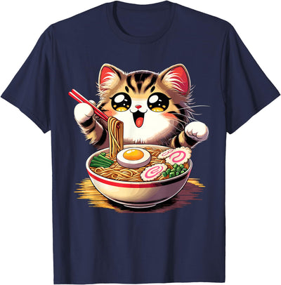 Cute Anime Kawaii Cat Cat Ramen Noodles Anime Kawaii Japanese Cat T-Shirt
