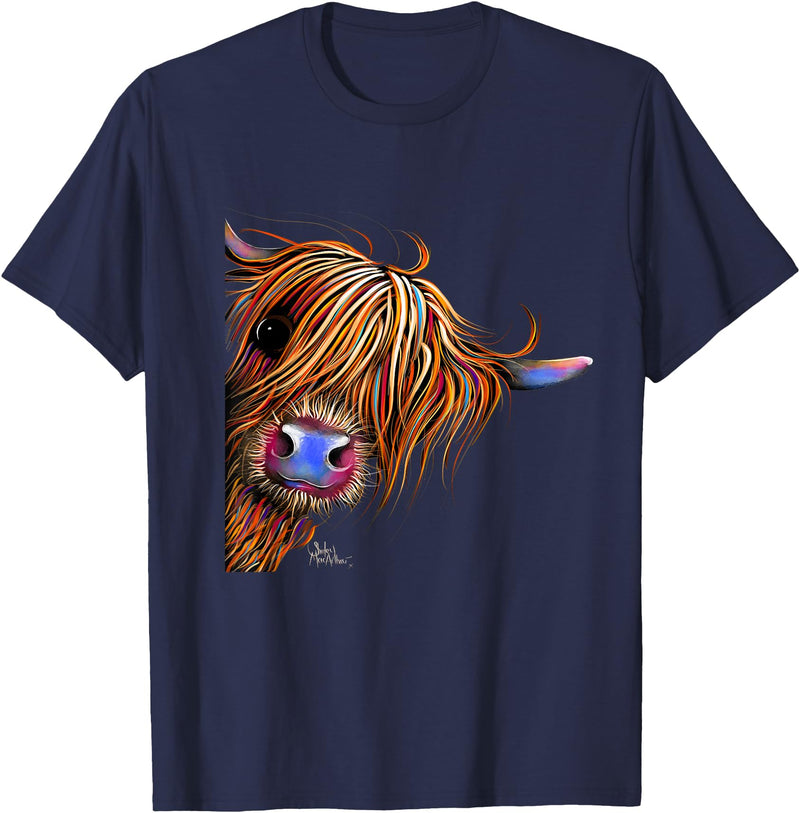 SHiRLeY MacARTHuR HiGHLaND CoW PRiNT ANiMaL PRiNT ' SuGaR LuMP ' T-Shirt - Navy Blue