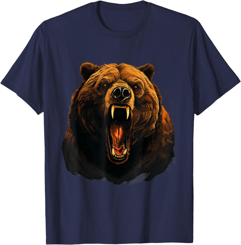 Forest Animal Art Bear Portrait Art Work Wildlife Animal Lovers Forest Motif T-Shirt - Navy Blue