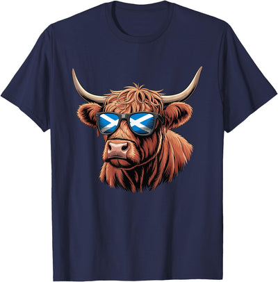 Highland Cow Scotland Flag Sunglasses T-Shirt