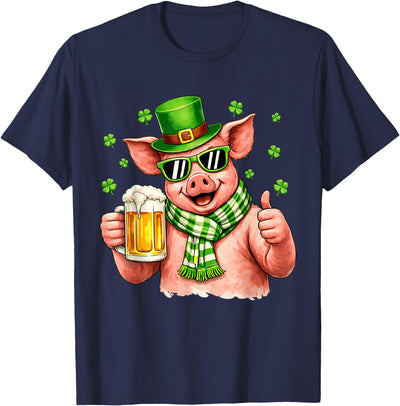 Funny Pig Drinking Beer Leprechaun Shamrocks St Patricks Day T-Shirt