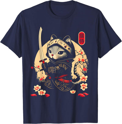 NINJA KITTEN WARRIORS Japanese Samurai Cat Tattoo, Kawaii Ninja Cat T-Shirt
