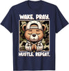 Camouflage Hip Hop Teddy Bear Hustle Grind Designs Wake Pray Hustle Repeat Hip Hop Teddy Bear Boys Teens Camo T-Shirt - Navy Blue