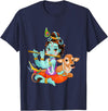 Clever Witty Designs Hindu god Lord Shri Krishna with a Cow and a Bird T-Shirt - Navy Blue