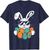 Bunny Face with Sunglasses Eggs Cool Rabbit Boys T-Shirt in Navy Blue