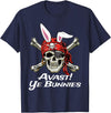 Funny Pirate Skull and Crossbones Avast Ye Bunnies Easter T-Shirt in Navy Blue