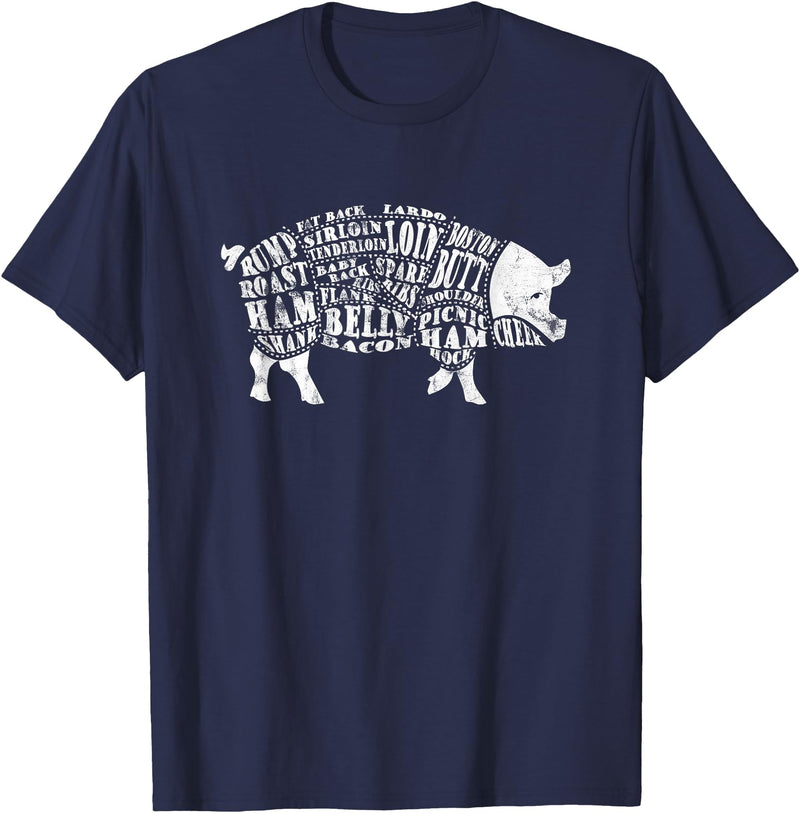 BBQ T-Shirts: Pig Cuts Barbecue and Grilling T-Shirt T-Shirt - Navy Blue