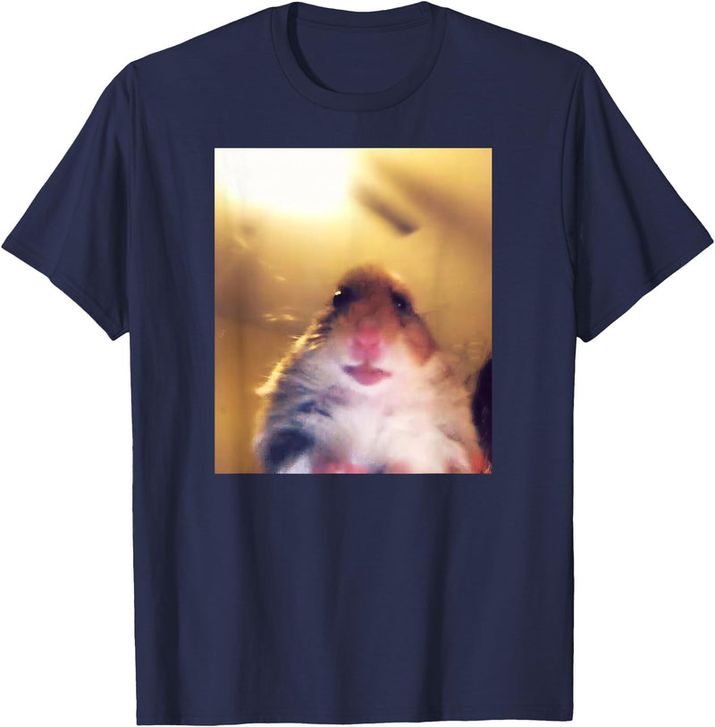 Staring Hamster Meme Front Camera T-Shirt - Navy Blue