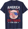Pig Face 4th of July 1776-2026 Anniversary 250th Pig Sunglasses American Flag America 250 Years Tee 250yr Tee T-Shirt - Navy Blue