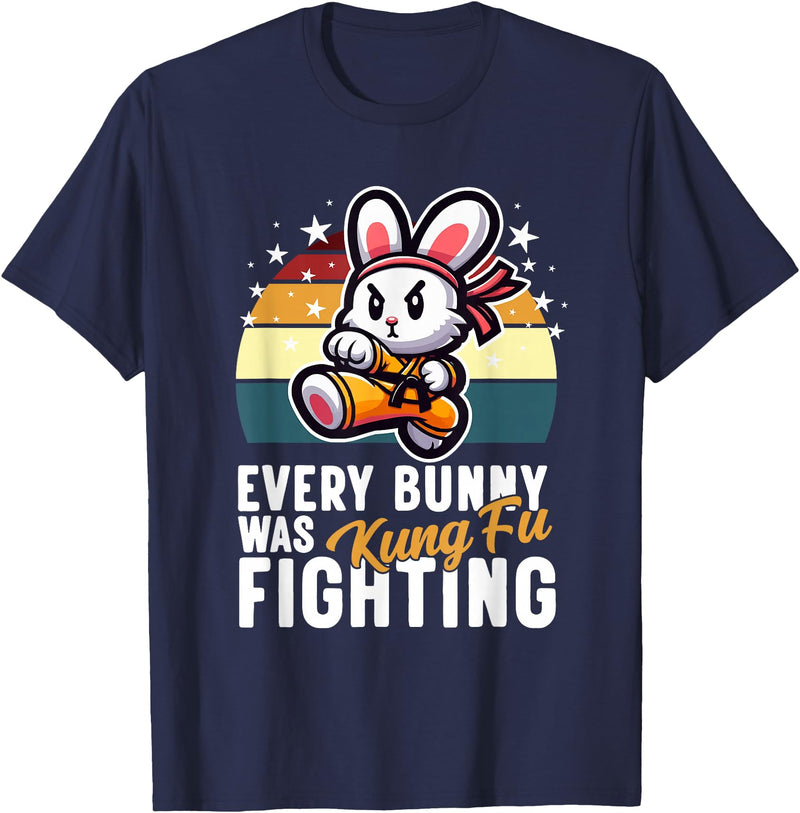 Every Bunny Was Kung Fu Fighting - Funny Rabbit Martial Art T-Shirt in Navy Blue