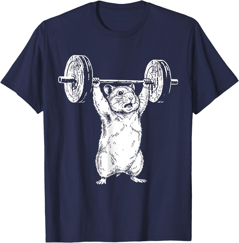 Vintage Rat Retro Weight Lifting Gym Hamster Deadlift Funny T-Shirt - Navy Blue