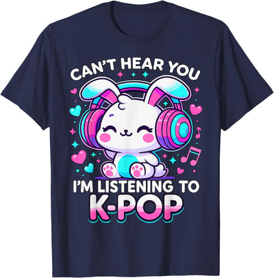 Kawaii Bunny with Headphones Listening to K-Pop T-Shirt