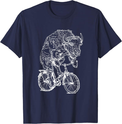 Cow Bison Cycling Bicycle Buffalo Funny Animal Riding Bike T-Shirt