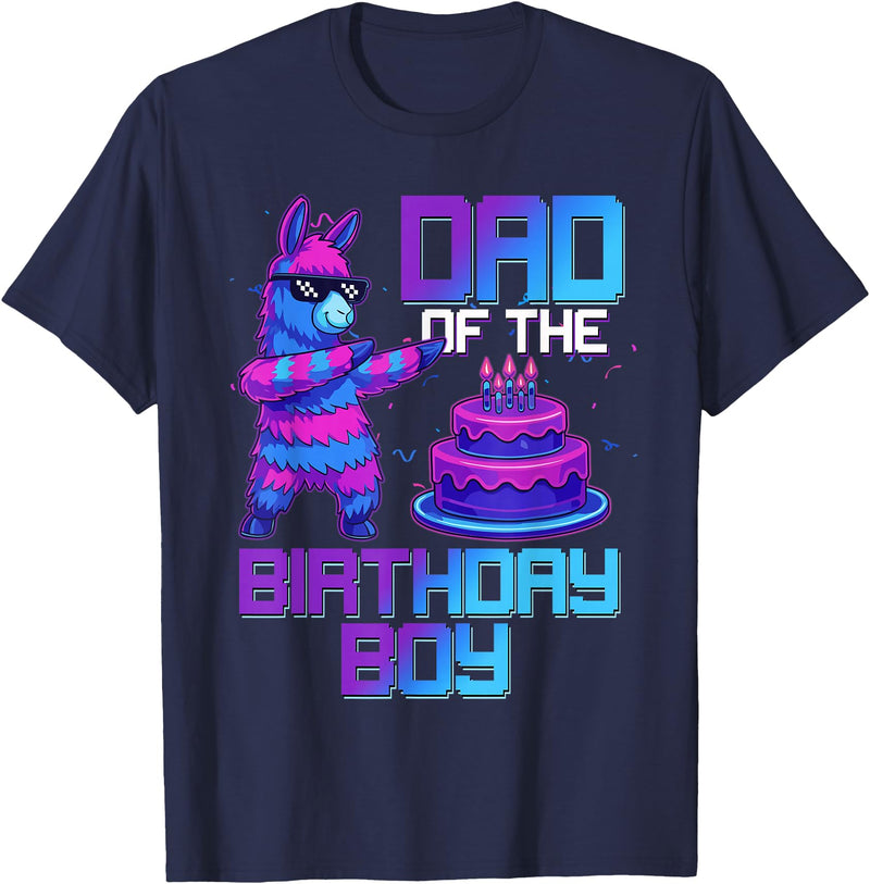 Llama Pinata Birthday Family Bday Party Decoration Daddy of Birthday Boy Llama Pinata Party Family Matching T-Shirt - Navy Blue