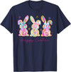 Funny Bunny Three Rabbits Eggs Happy Easter Tie Dye Trendy T-Shirt in Navy Blue