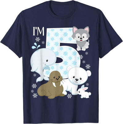 Arctic Animals Birthday Party Family Matching Bday Arctic Animals 5th Birthday Polar Bear Walrus Fox Sea Theme T-Shirt
