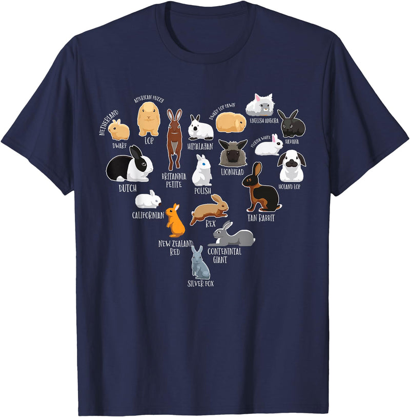 Rabbit Types & Cute Rabbit Species, Bunny - Rabbits T-Shirt in Navy Blue