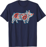 Aztec Show Pig Livestock Animal Lover Aztec Show Pig Livestock Pig Breeder Stock Show Mom Pig T-Shirt - Navy Blue