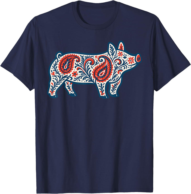Aztec Show Pig Livestock Animal Lover Aztec Show Pig Livestock Pig Breeder Stock Show Mom Pig T-Shirt - Navy Blue