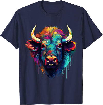 Cow Safari Animal Art Buffalo Portrait Colorful Bison Splash T-Shirt