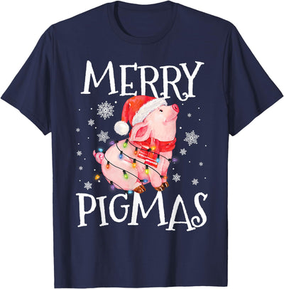 Merry Pigmas Funny Pig Christmas Lights Tree Xmas Funny T-Shirt