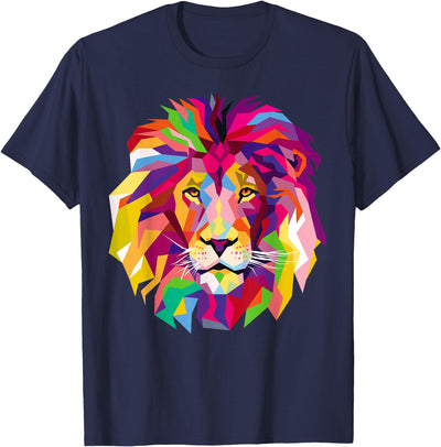 Elegant, Cool Lion Head with Bright Colorful T-Shirt