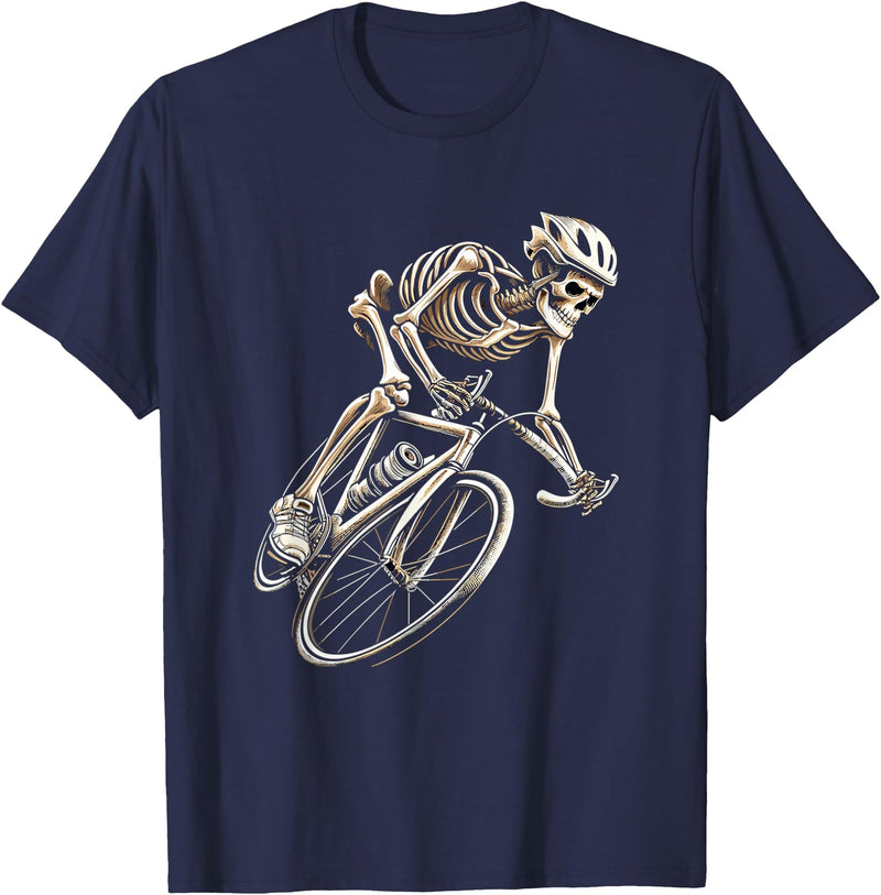 Skeleton Cycling Halloween for Men Skeleton Cycling Bike Halloween Bicycle Biking T-Shirt - Navy Blue