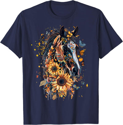 Just a girl who loves horses Co. Sunflower American Paint Horse Lover CowGirl Horse Portrait T-Shirt