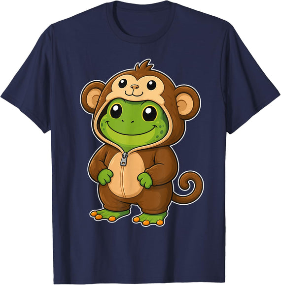 Kawaii Frog in a Monkey Costume for Girls Kids Monkey T-Shirt - Navy Blue