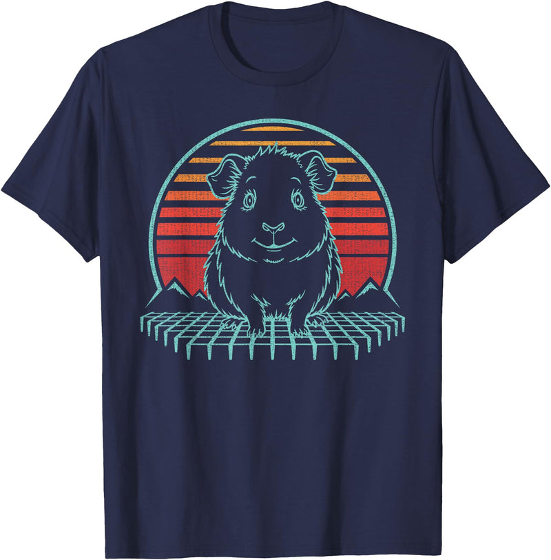 Guinea Pig Graphic Art Designs Guinea Pig Lover Animal Retro Vintage 80s T-Shirt - Navy Blue