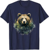 Bear Forest Animal Art Portrait Forest Artwork Wildlife T-Shirt - Navy Blue