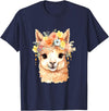 Alpaca and llama with flowers Designs Alpaca with Flowers, Cute Alpaca and Llama T-Shirt - Navy Blue